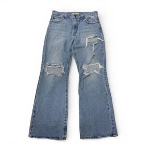 Levis Premium Baggy Boot Jeans Distressed Light Wash Women 27 Big E Denim Ripped